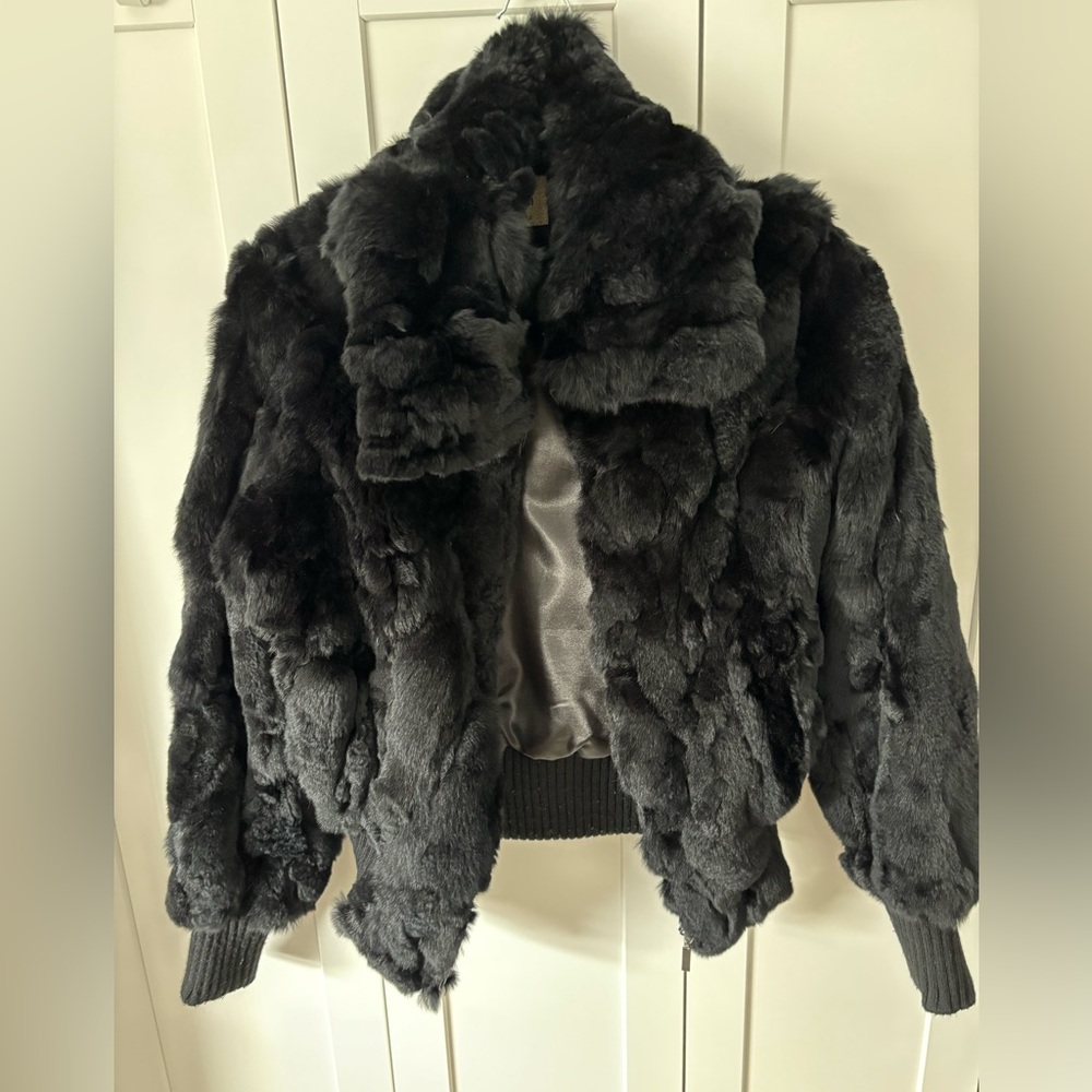 Authentic black rabbit fur women’s jacket
